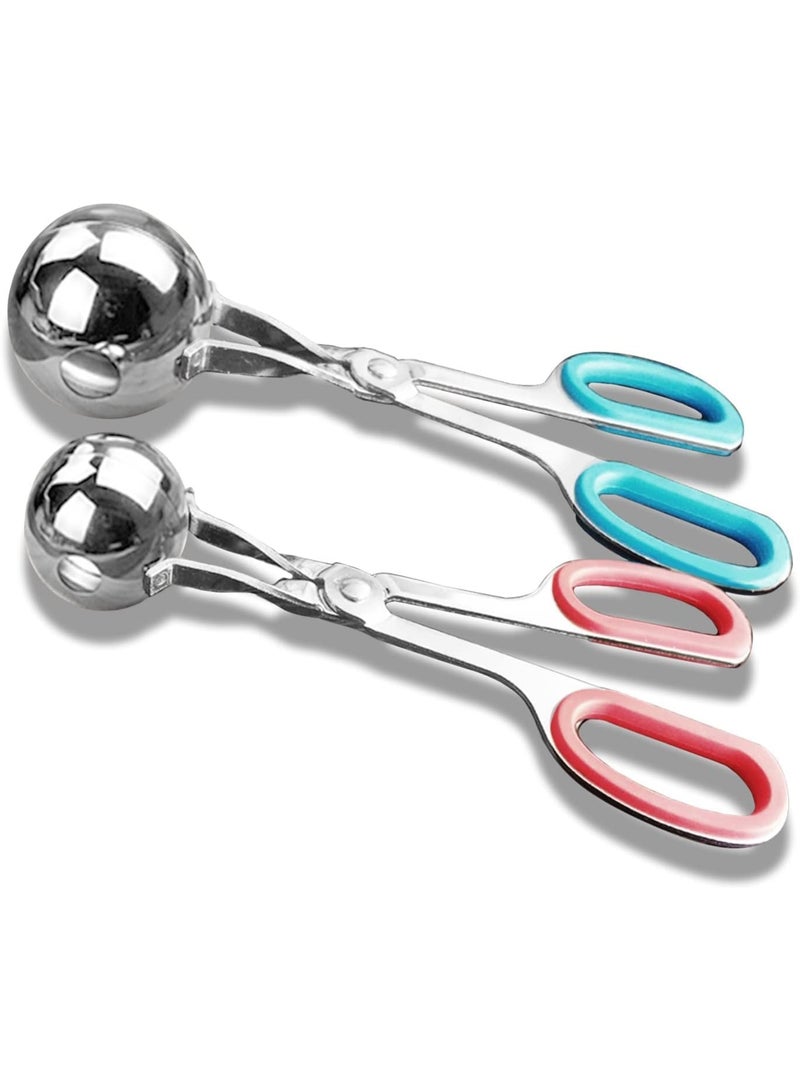 Meat Baller, 2  PCS None-Stick Meatball Maker with Detachable Anti-Slip Handles, Stainless Steel Meat Baller Tongs, Cake Pop, Ice Tongs, Cookie Dough Scoop for Kitchen (3.5cm & 4.5cm) - Image 1